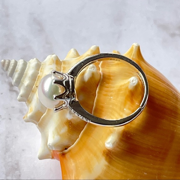 Womens 925S White Cultured Freshwater Pearl Adjustable Ring Engagement Design - Picture 8 of 15